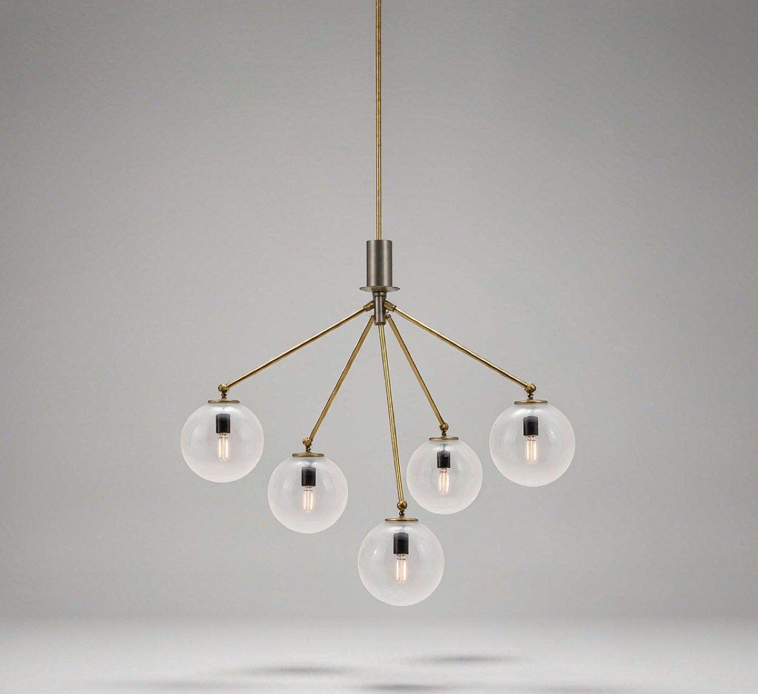 Orbit cluster pendant chandelier with clear glass globes